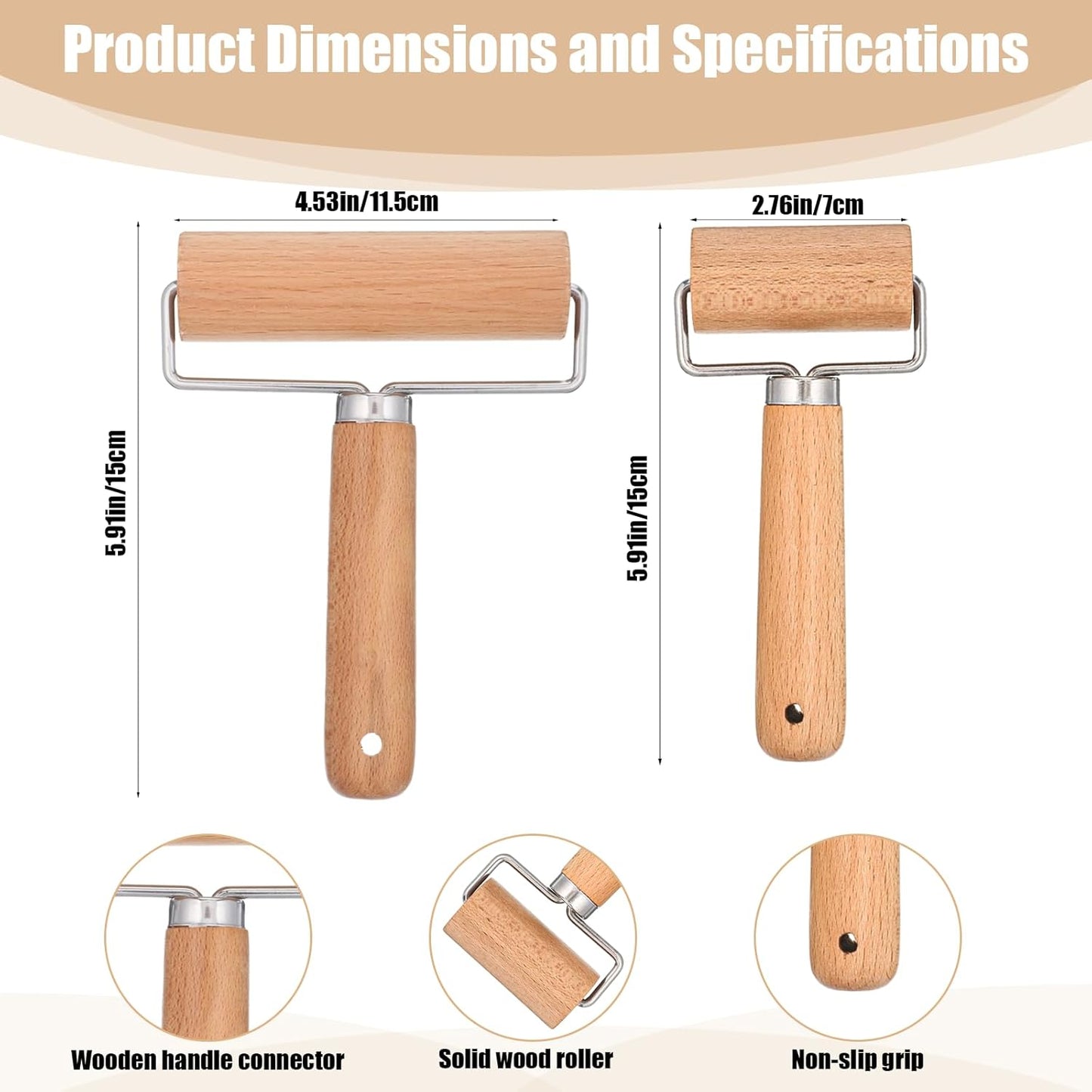Set 2 Rodillos Madera Antiadherente para Hornear y Cocina