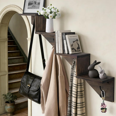 Perchero pared con ganchos madera resistente marrón
