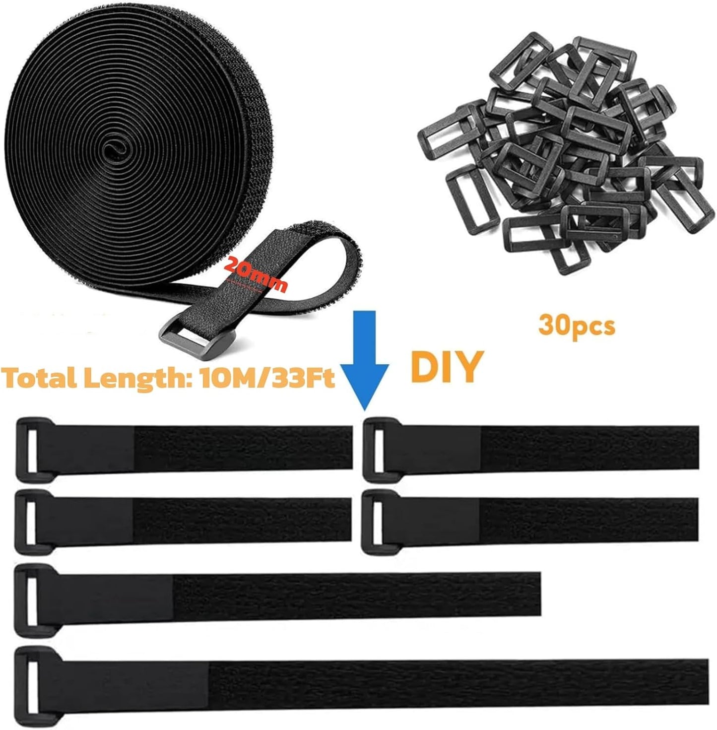 Correas gancho bucle resistente 0.8x33pies con hebillas