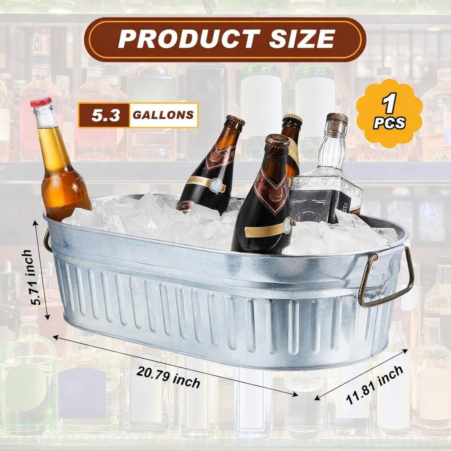 Cubo galvanizado para bebidas 5.3gal con asas plateado