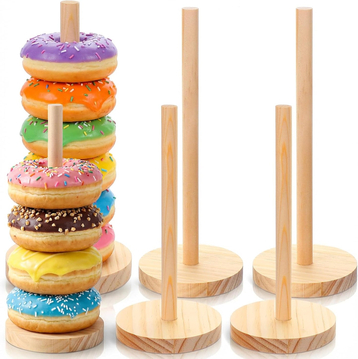 Set 4 soportes donas madera base redonda para fiestas bodas