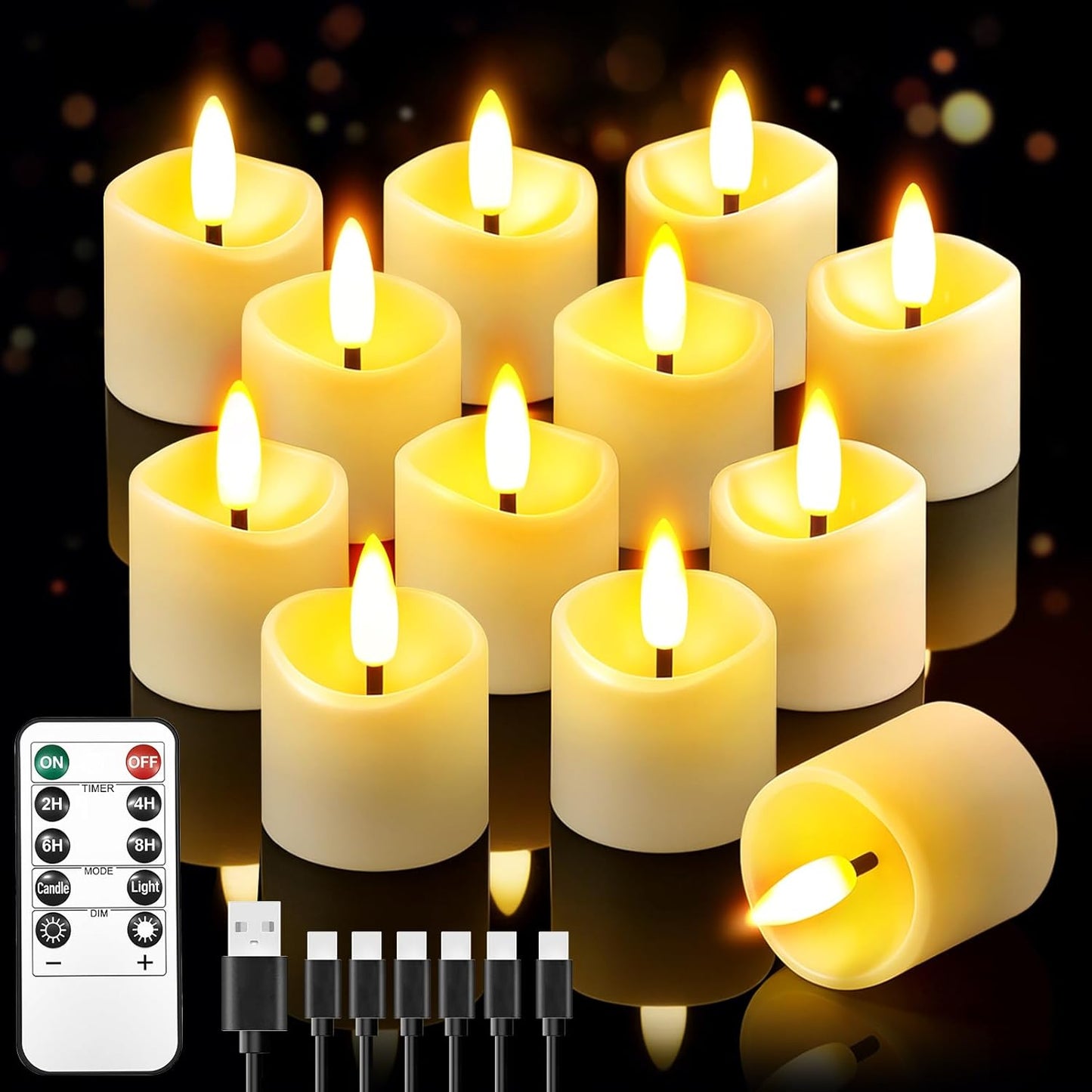 Velas LED recargables temporizador remoto 1.5x2pulg