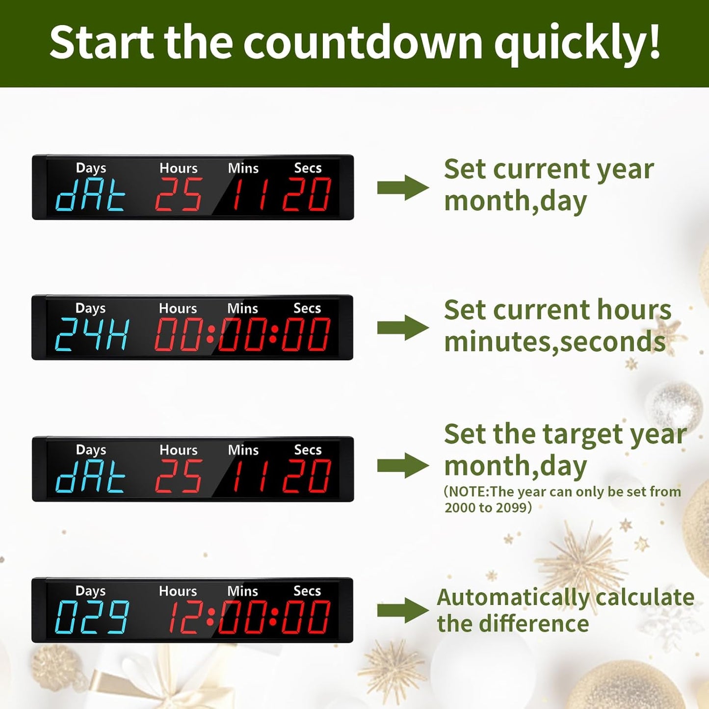 Reloj cuenta regresiva Navidad RGB pantalla grande
