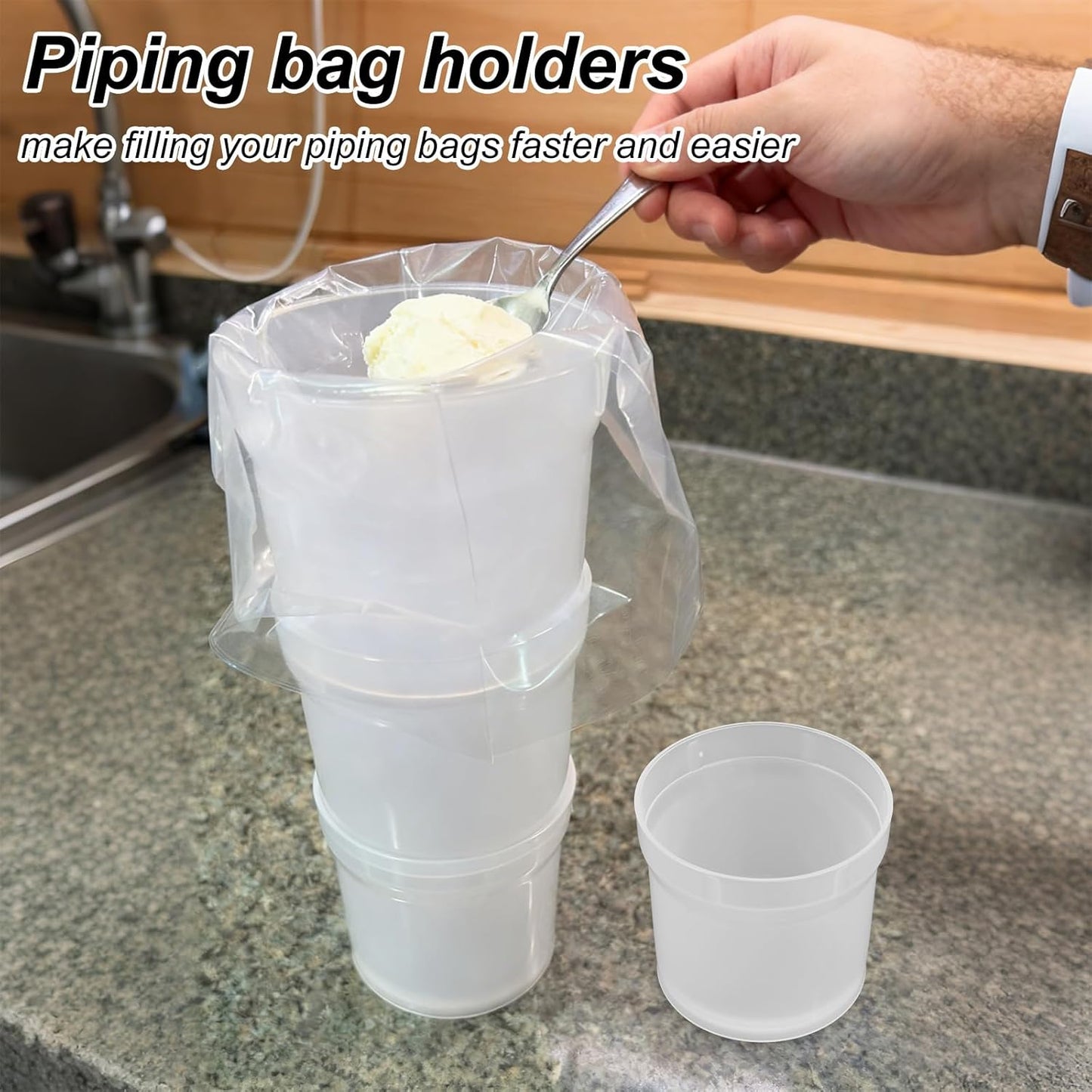 Soporte bolsa tuberías ajustable para pastelería blanco