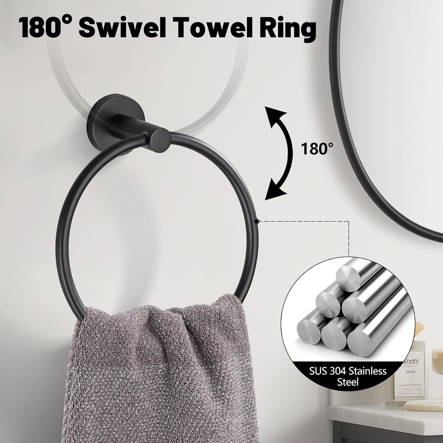 Set 5 accesorios baño acero inox negro mate