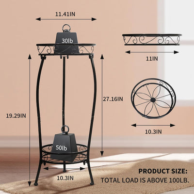 Soporte metal para macetas 27pulg 2 niveles resistente al óxido