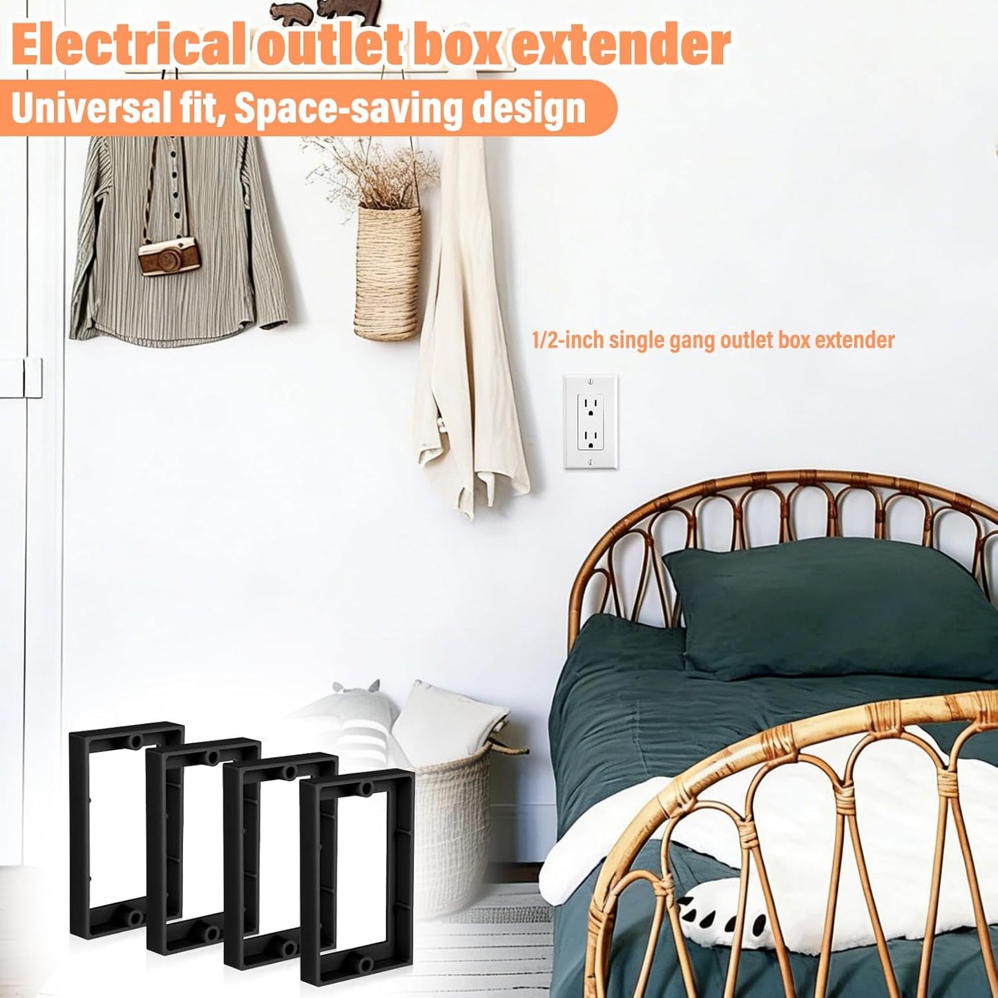 Extensor caja eléctrica 1/2pulg para receptáculos negro