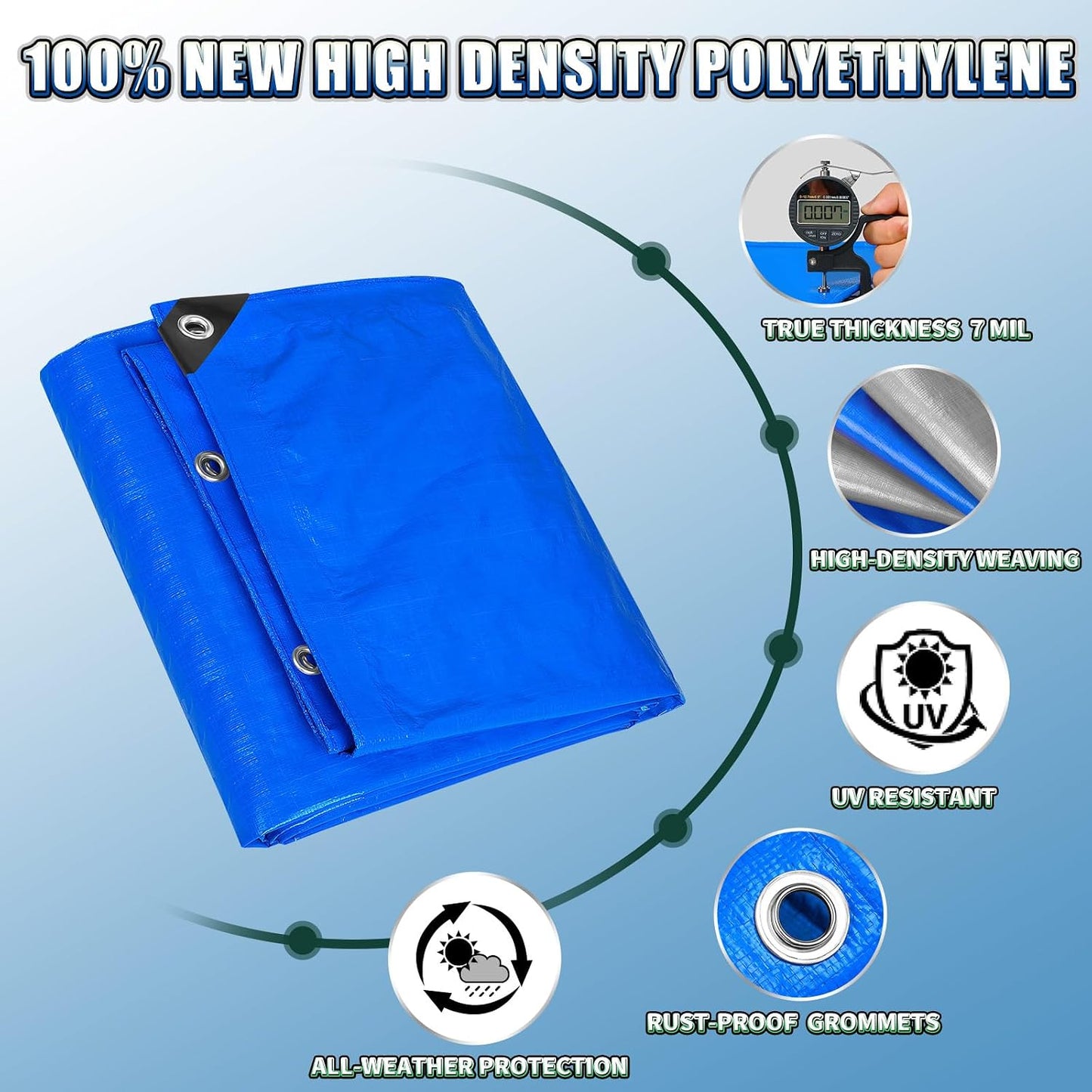 Lona 20x20ft impermeable polietileno UV resistente azul plateado