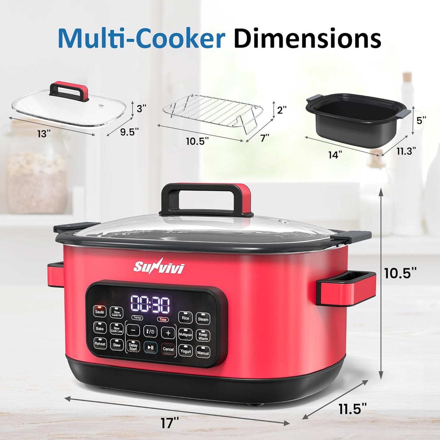 Multicocina 12en1 6.5qt Olla Multifuncional Programable Tapa Vidrio