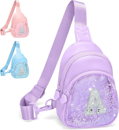 Bolso bandolera con inicial purpurina para niña A