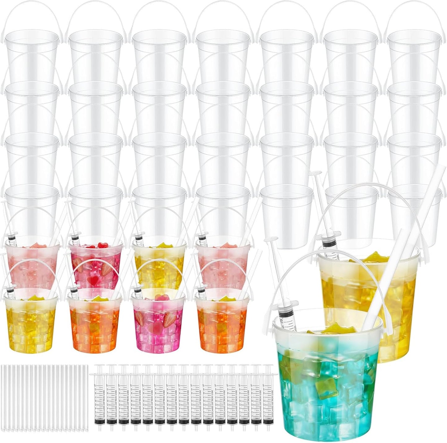 Set 100 Cubos Ron Plástico 32oz Con Pajita