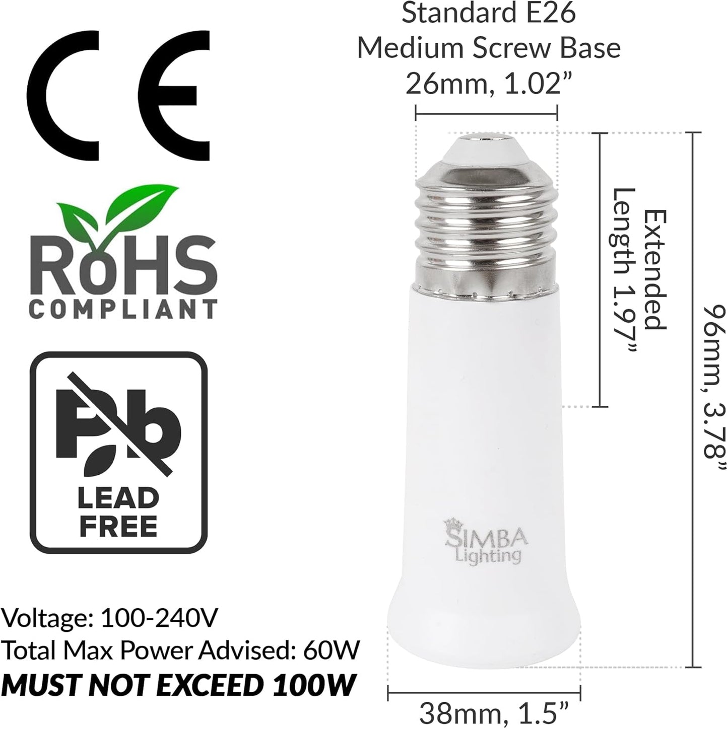 Extensor enchufe bombilla E26 2pulg blanco set 2
