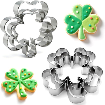 Set 6 cortadores galletas metal tréboles 4-3-2 pulg acero inox