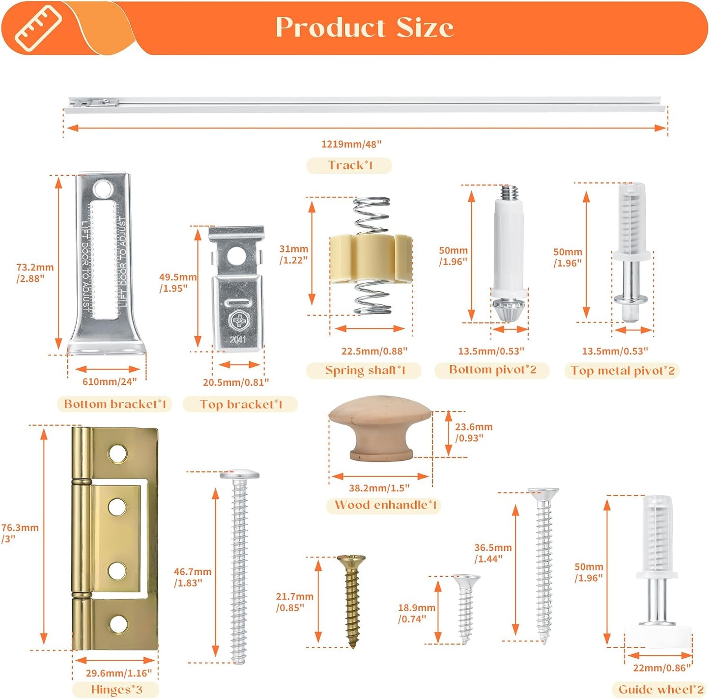 Kit herrajes puerta plegable 48pulg riel metal blanco