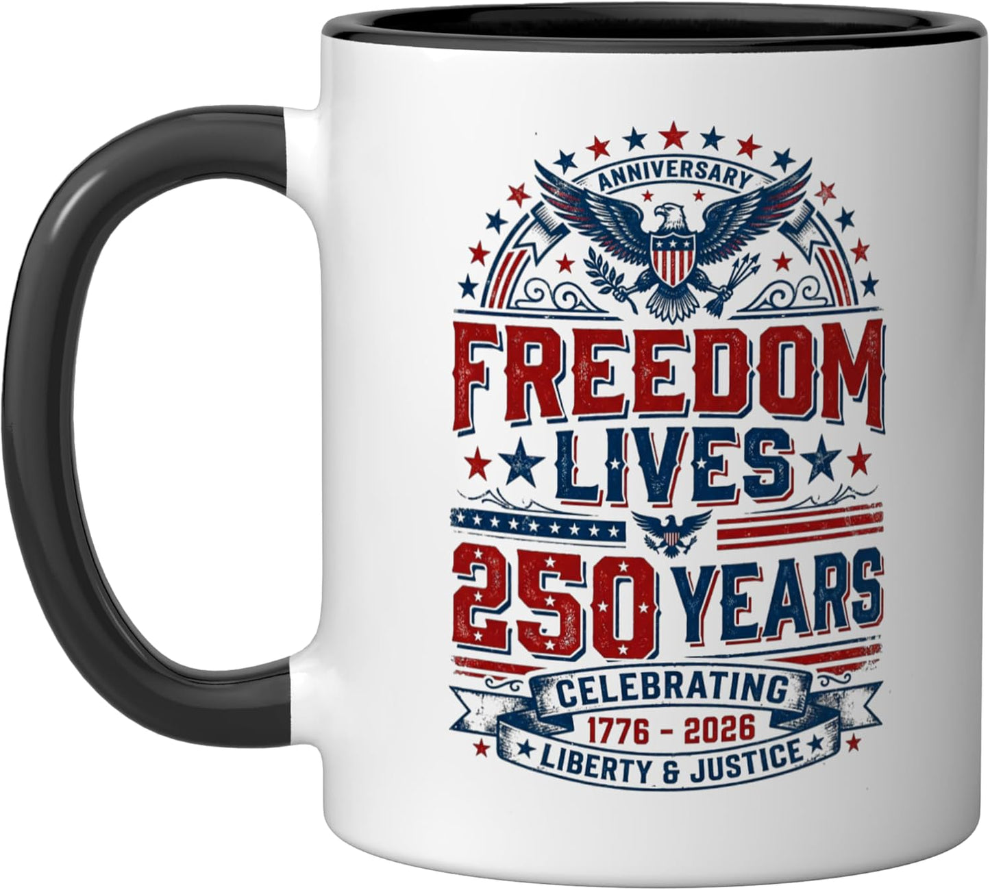 Taza Cerámica EEUU 1776-2026 Negro/Blanco