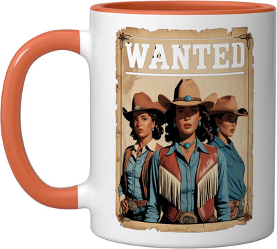 Taza cerámica western country texas rodeo Black Cowgirl africana orange/white