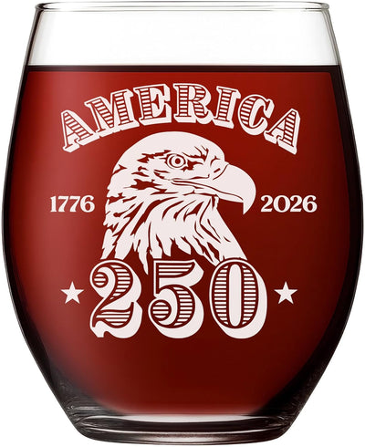 Copa de vino grabada con láser America 250 Eagle Emblem