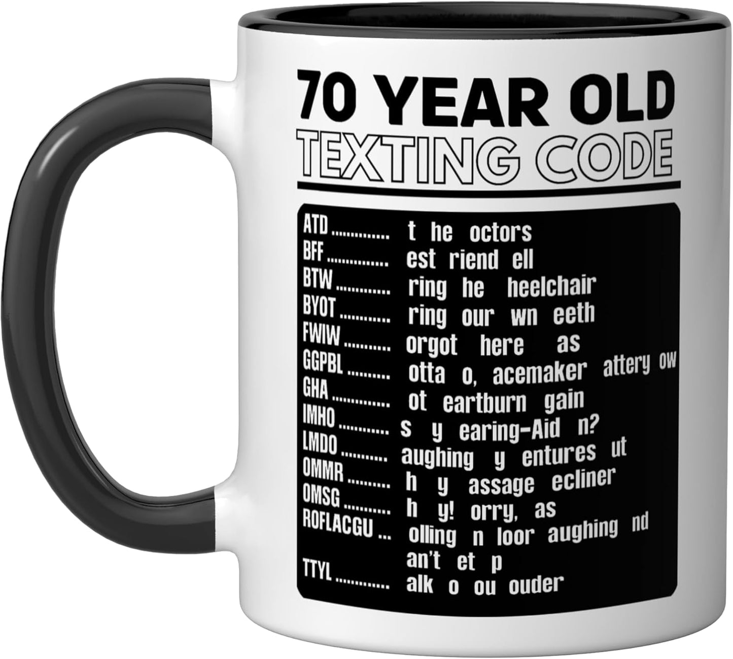 Taza cerámica para senior de 70 años negro/blanco
