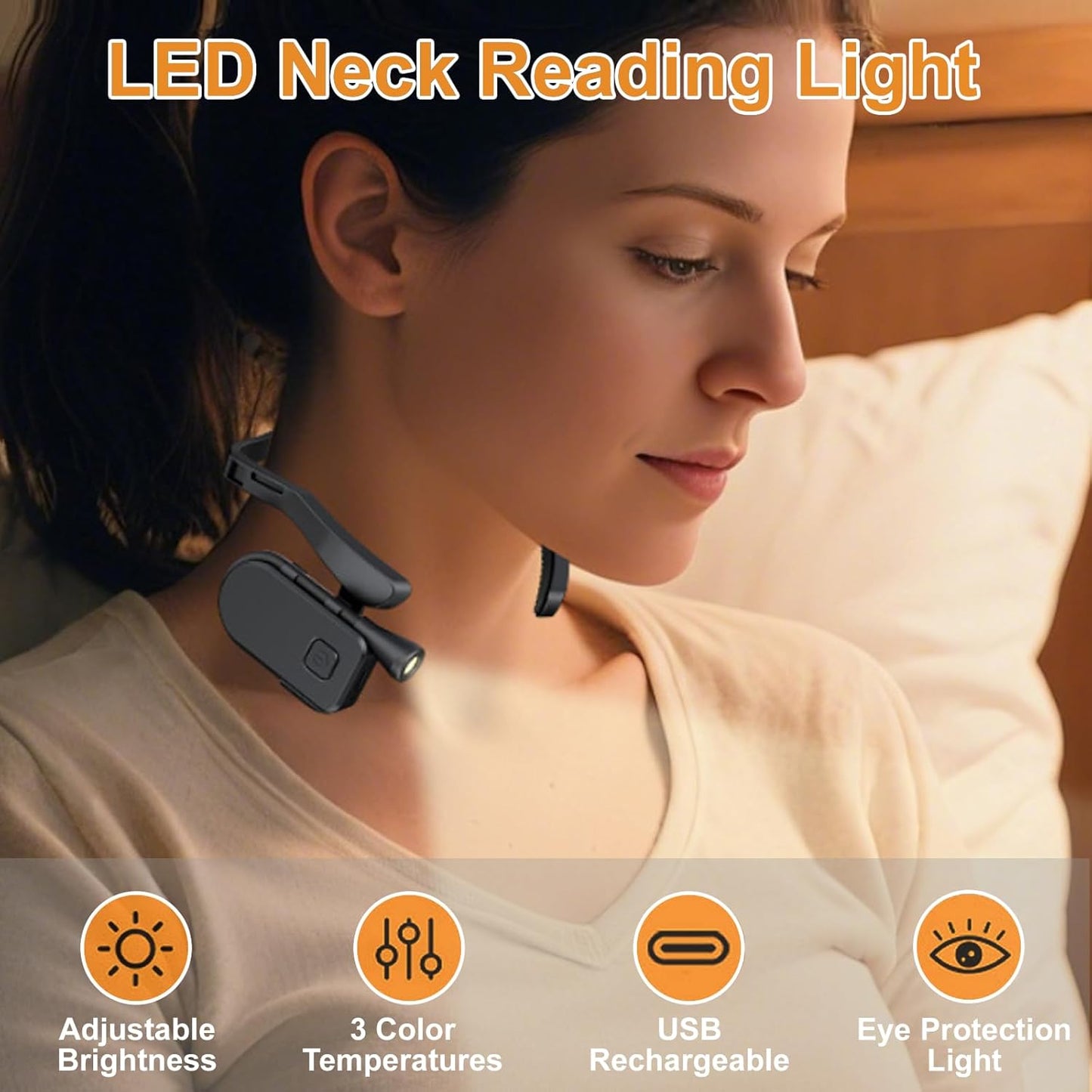 Luz lectura recargable cuello 3 temperaturas LED ergonómica