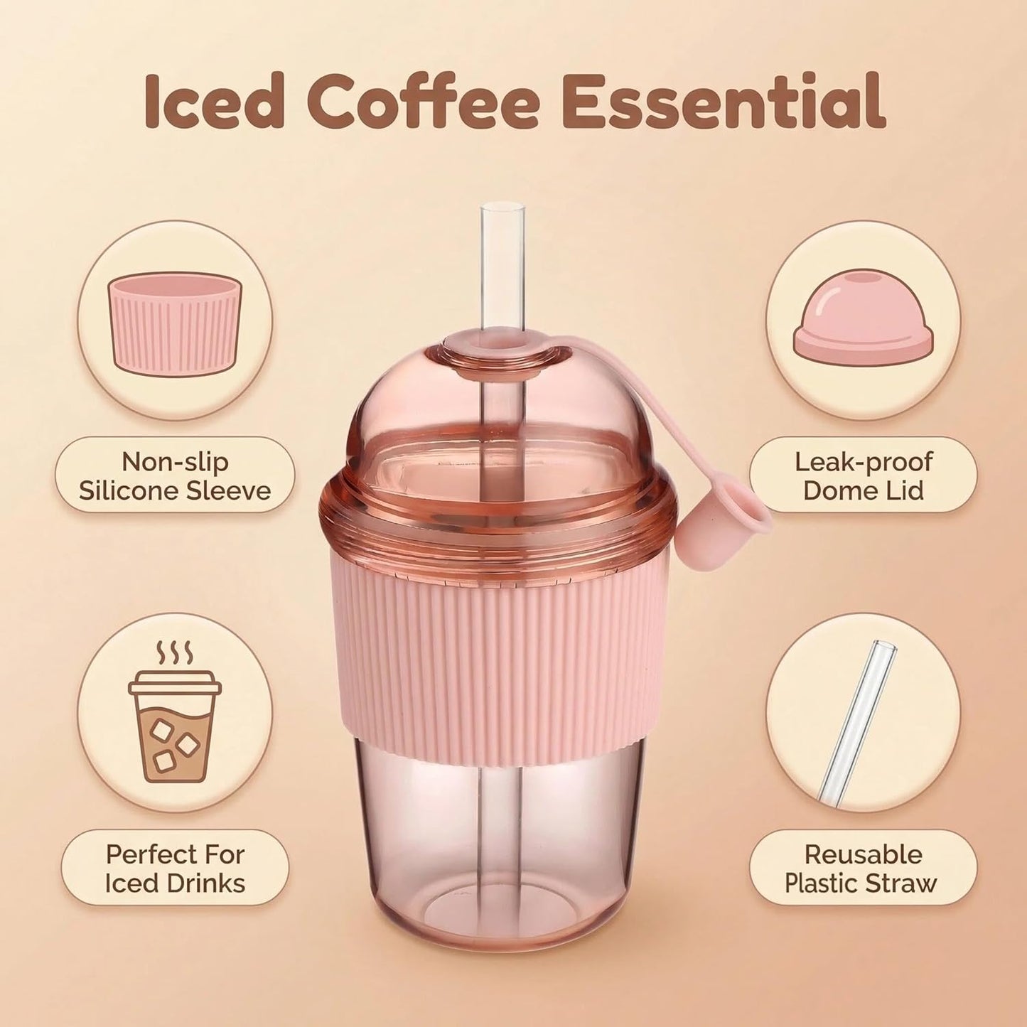 Tazas de café Ices reutilizables 14 oz con tapas y pajitas