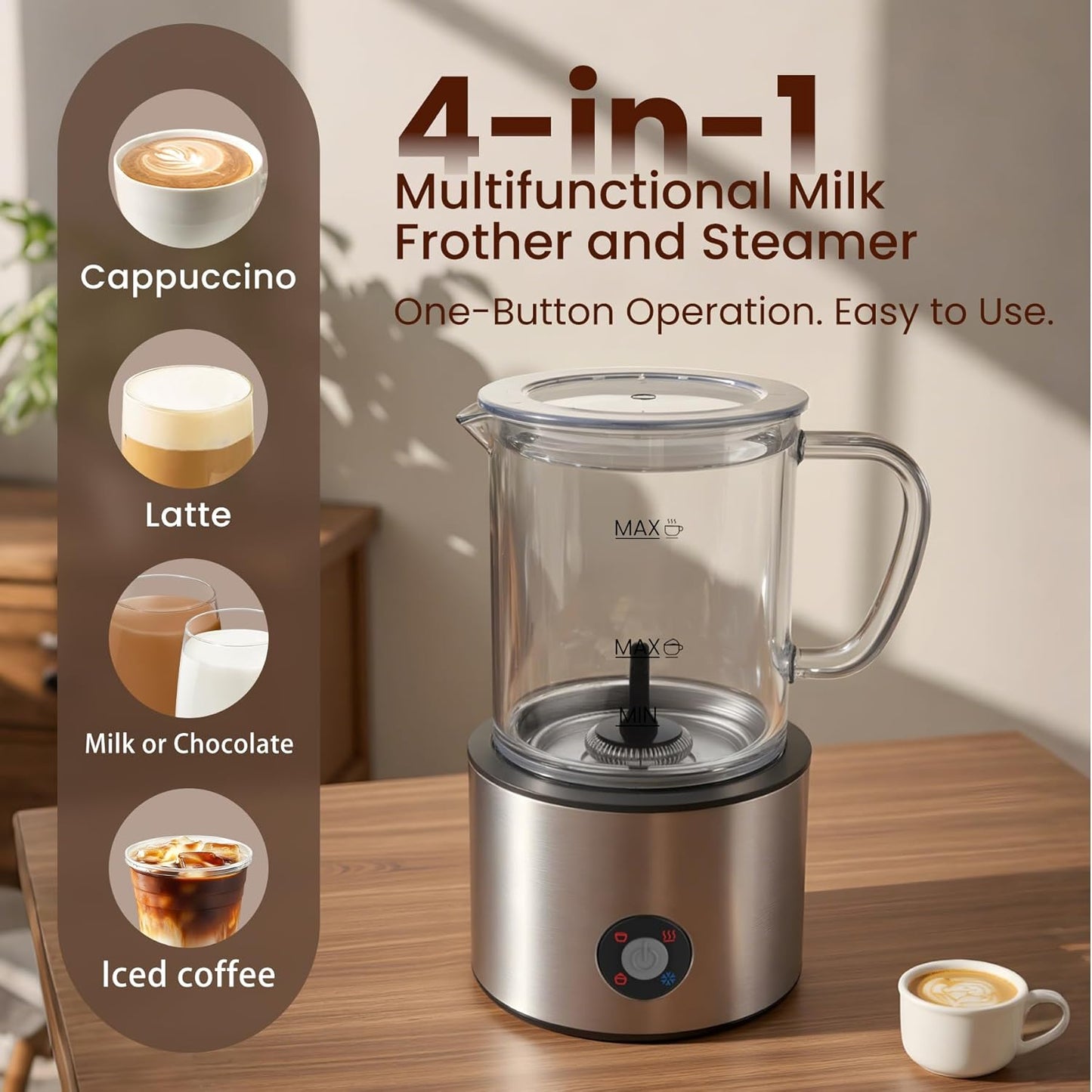 Espumador leche eléctrico 4en1 apto lavavajillas 16.9oz