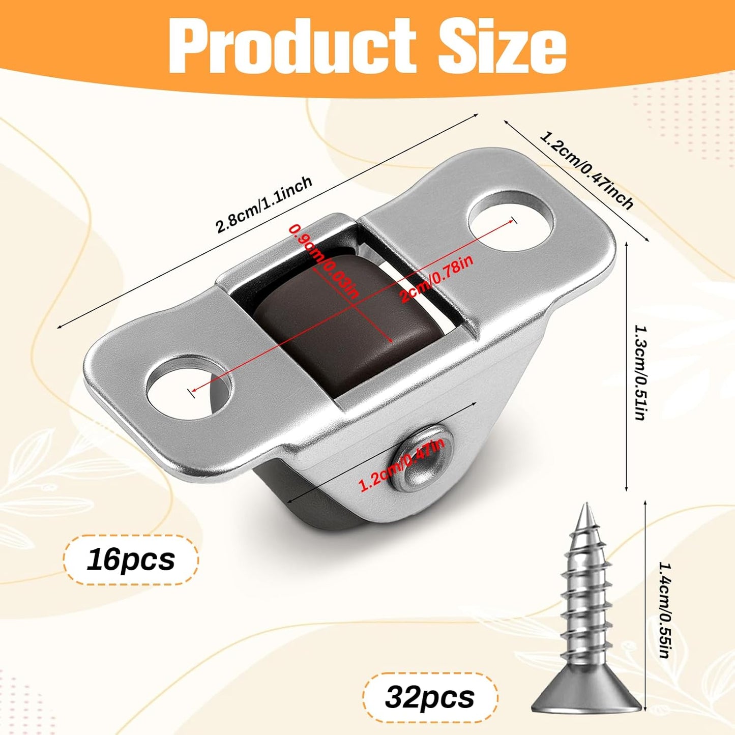 Mini ruedas 16 piezas 1/2pulg placa metálica para muebles