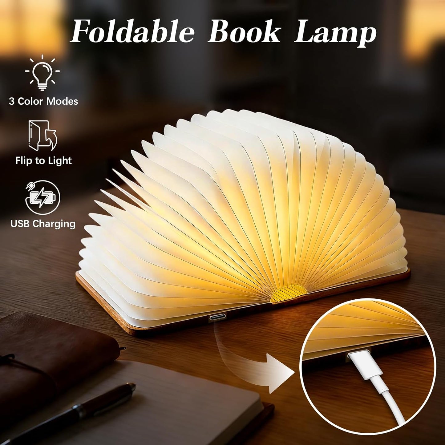 Luz plegable floral para libros con 3 luces de escritorio