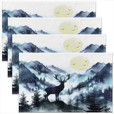 Juego de 4 manteles individuales Feelyou Rustic Cabin con ciervos y paisaje de montaña natural