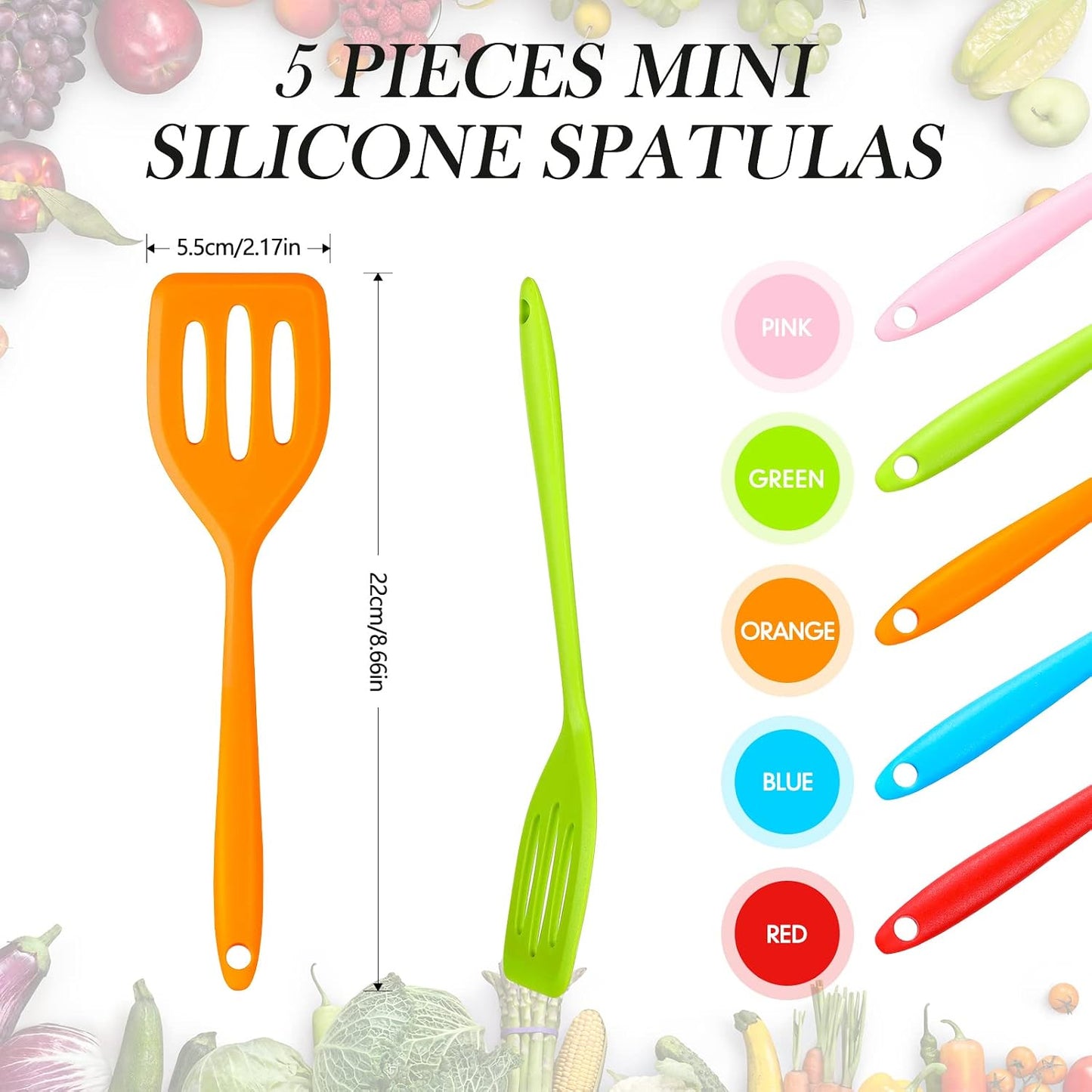 5 Espátulas Silicona Mini Cocina Ranura Colores