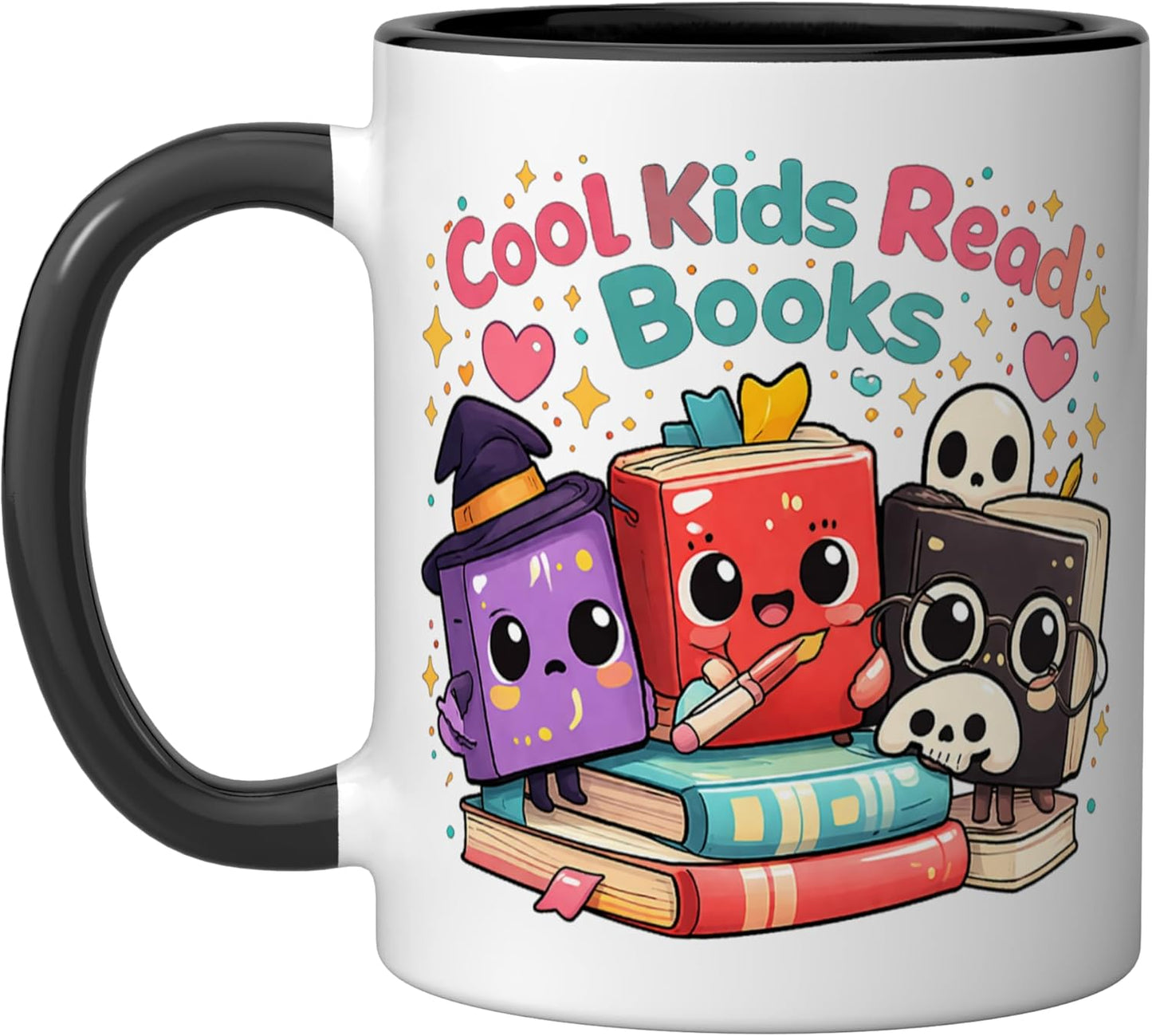 Taza Cerámica para Lectura Niños Diseño Kawaii Negro/Blanco