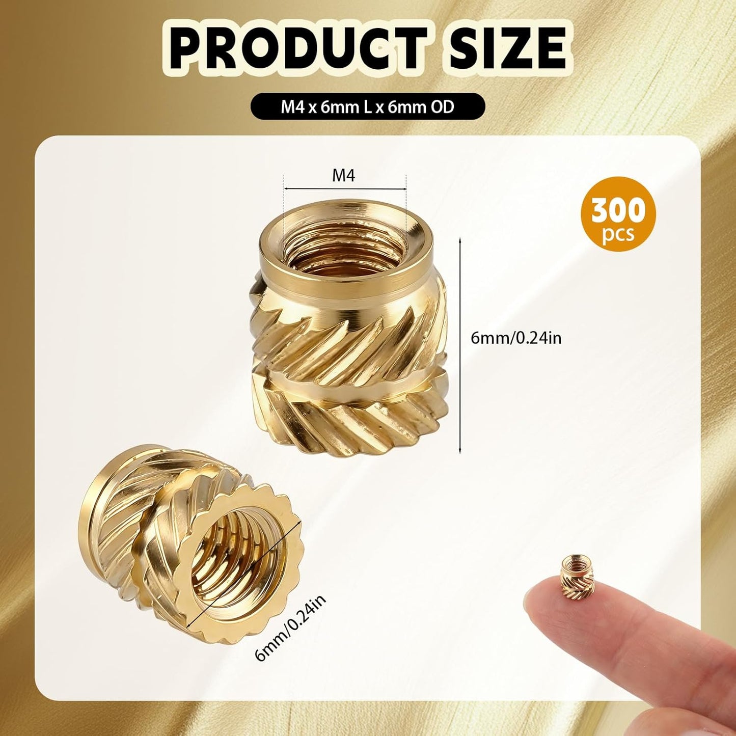 300 Pzas Insertos M4 Acero Bronce para Impresión 3D
