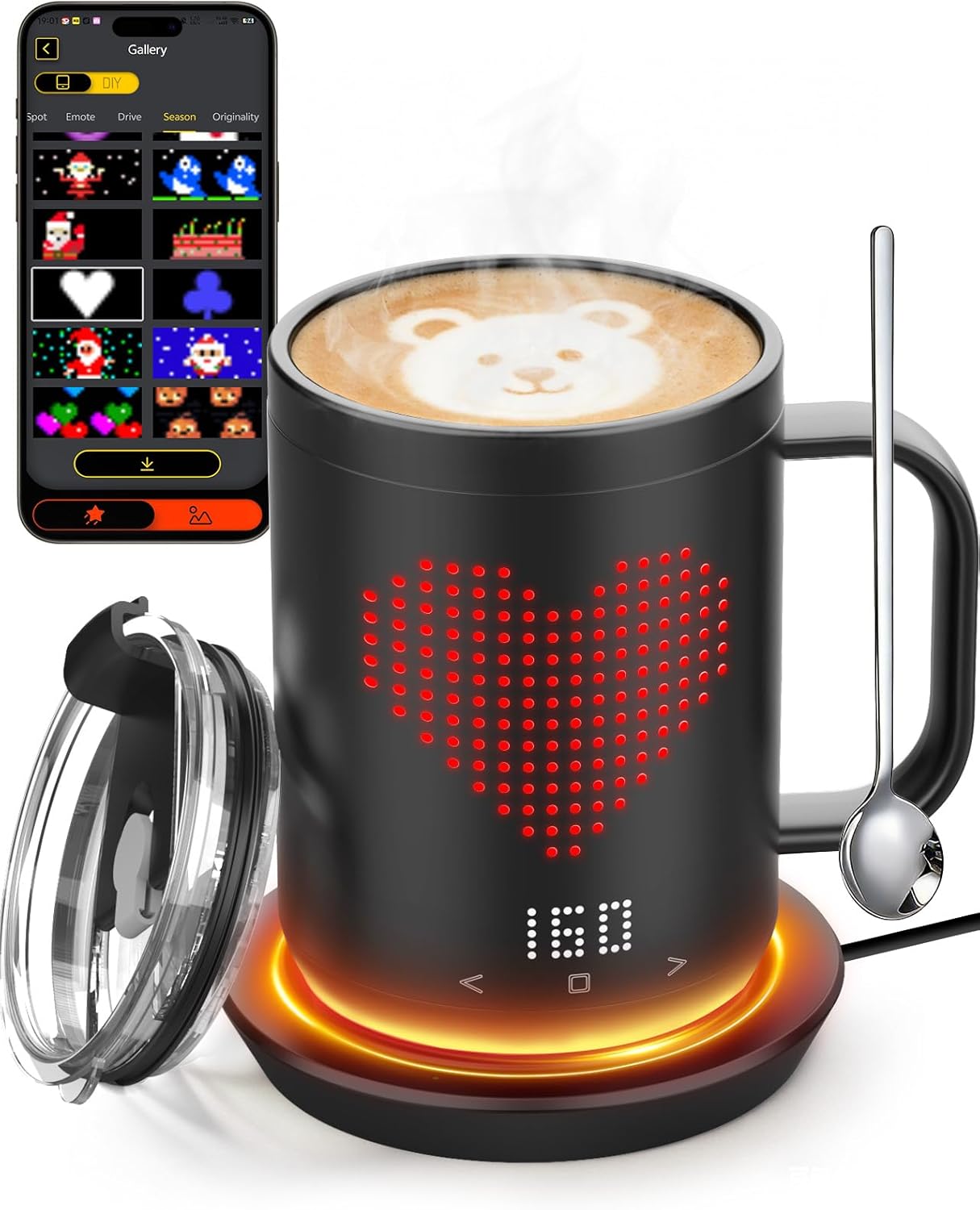 Taza calentadora recargable con LED para café té