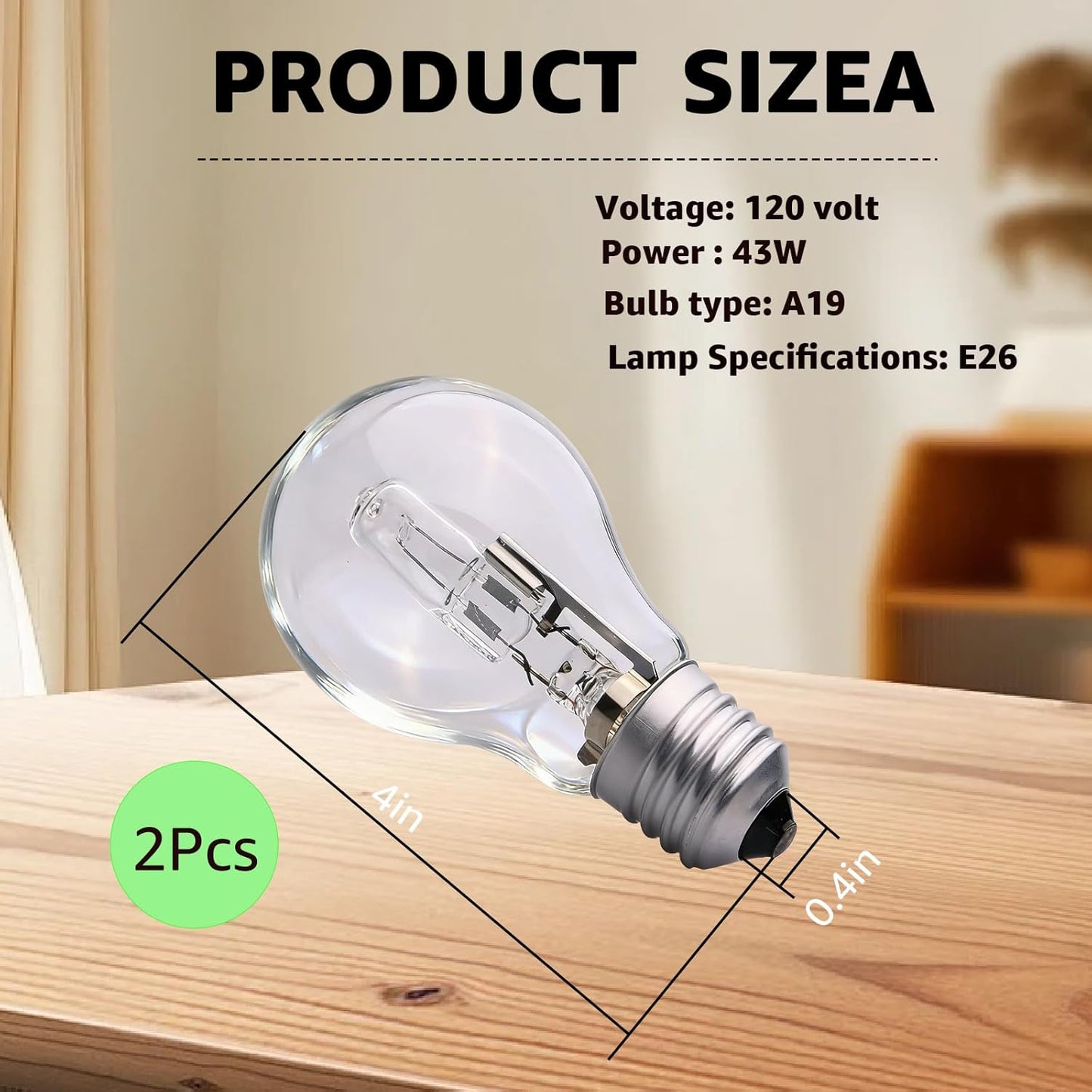 Bombilla Halógena A19 E26 43W 120V 2 Pzas