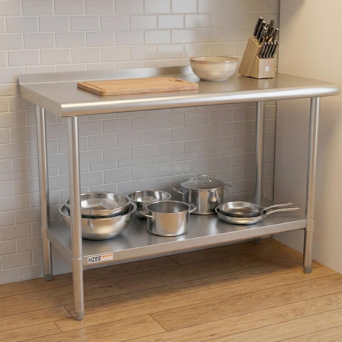 Mesa acero inox 24x60pulg con estante protector salpicaduras