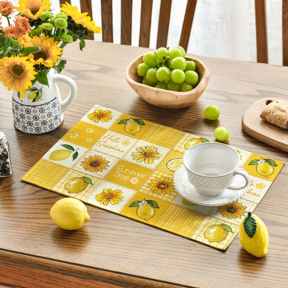 Set 4 Manteles Verano Girasol Limón 12x18pulg