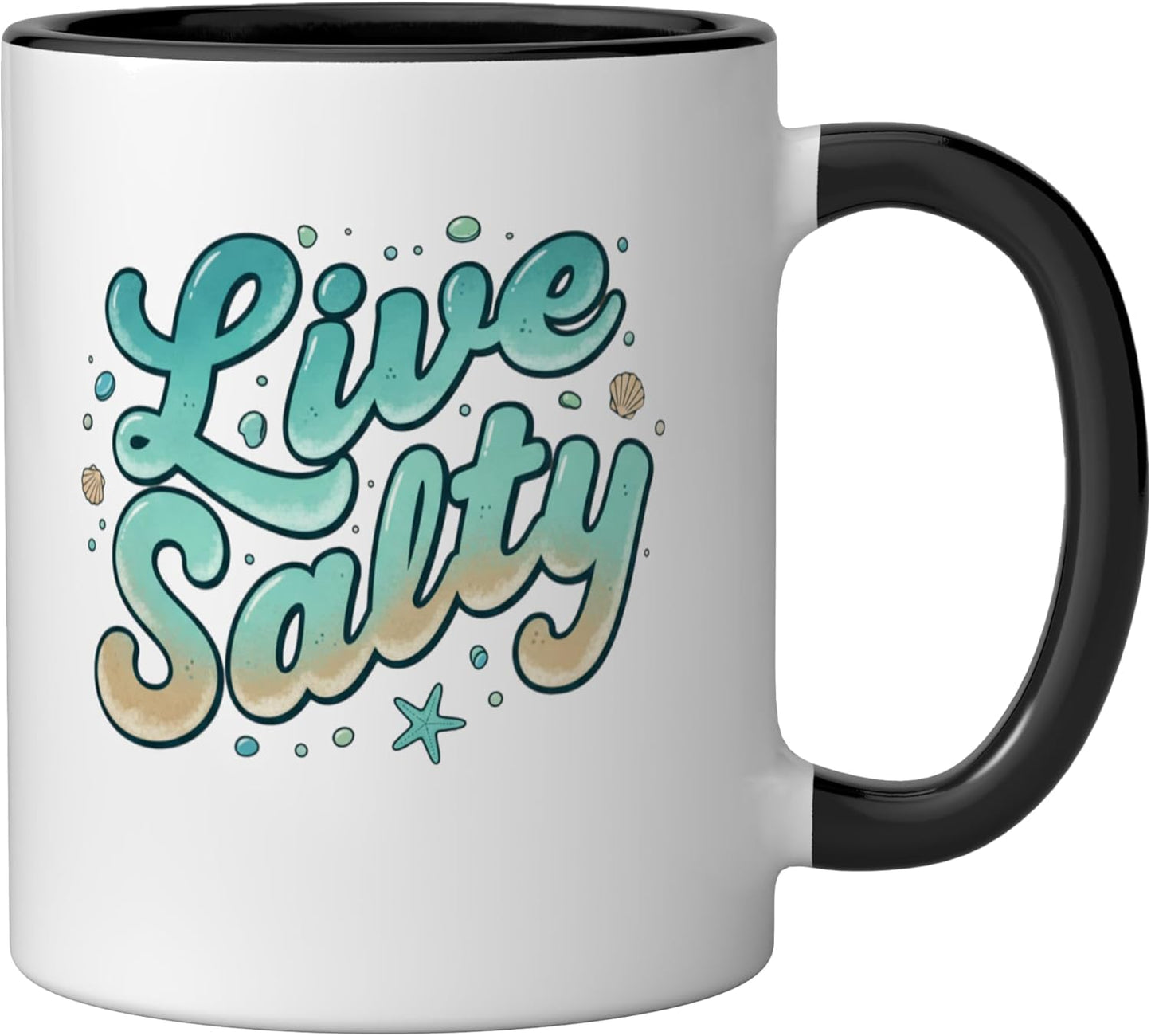 Taza cerámica retro playa sal marina estilo vintage negro/blanco