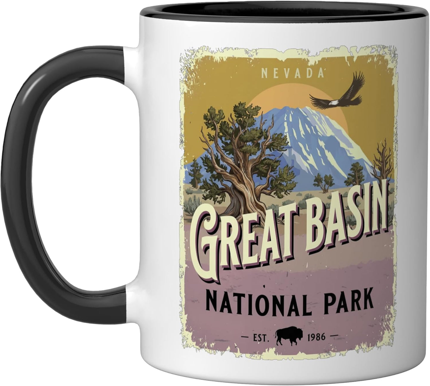 Taza cerámica estilo póster retro Great Basin National Park Nevada negro/blanco