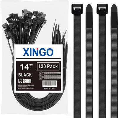 Bridas plástico negro 14pulg set 120uds uso interior exterior