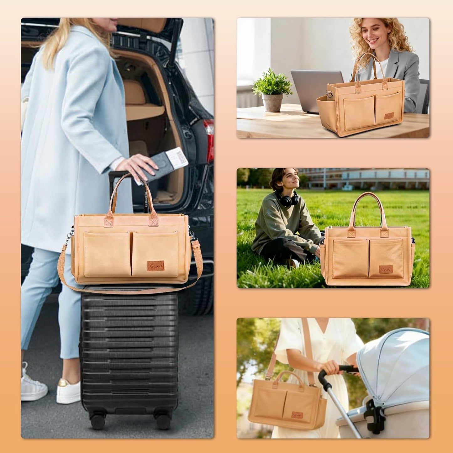 Bolso lona mujer con bolsillos para portátil y todo uso