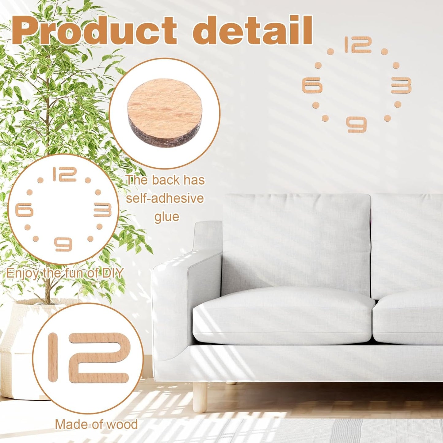 Kit números reloj madera autoadhesivos para bricolaje