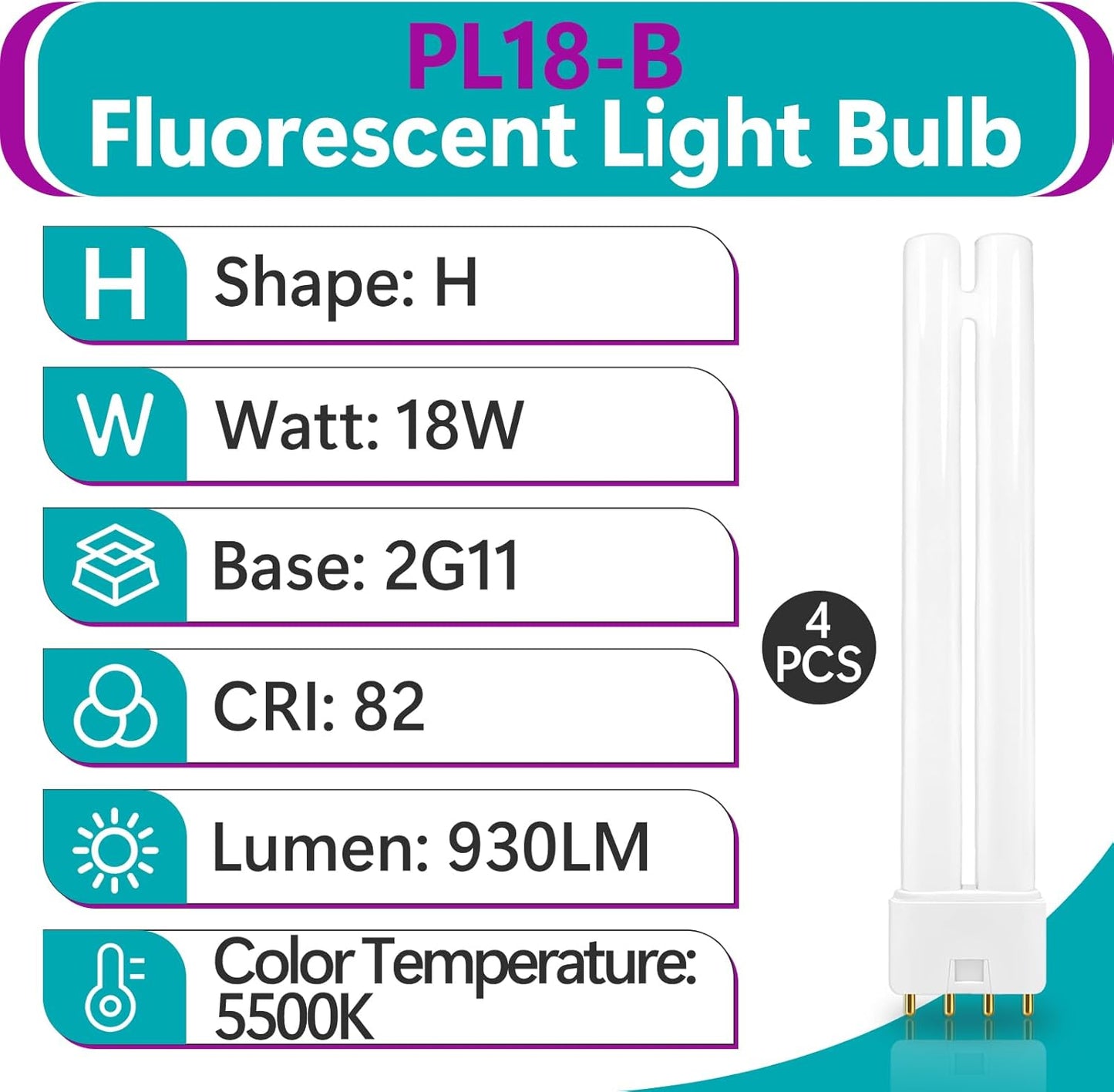 4 Bombillas Tubo PL18-B 18W Comp OttLite T18330 Luz Natural