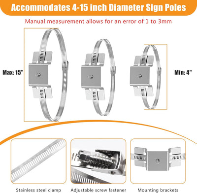 2 Set Soportes Ajustables para Postes 4-15pulg Clamps Acero Inox