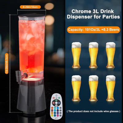 Dispensador bebidas LED negro 3L con tubo hielo