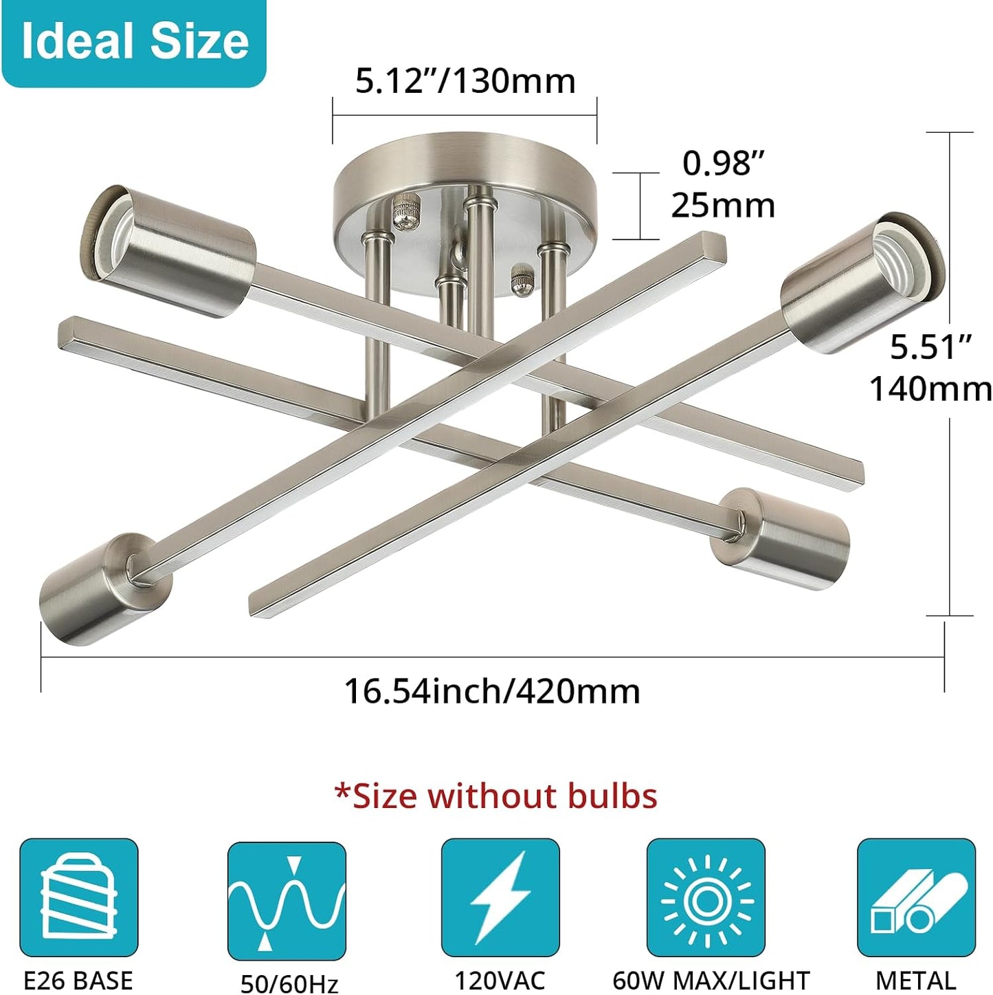 Lámpara techo níquel cepillado 4 luces estilo Sputnik cocina