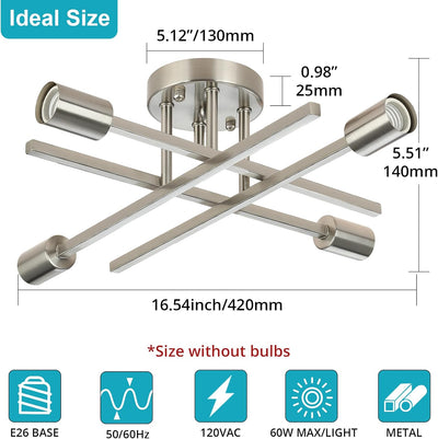 Lámpara techo níquel cepillado 4 luces estilo Sputnik cocina