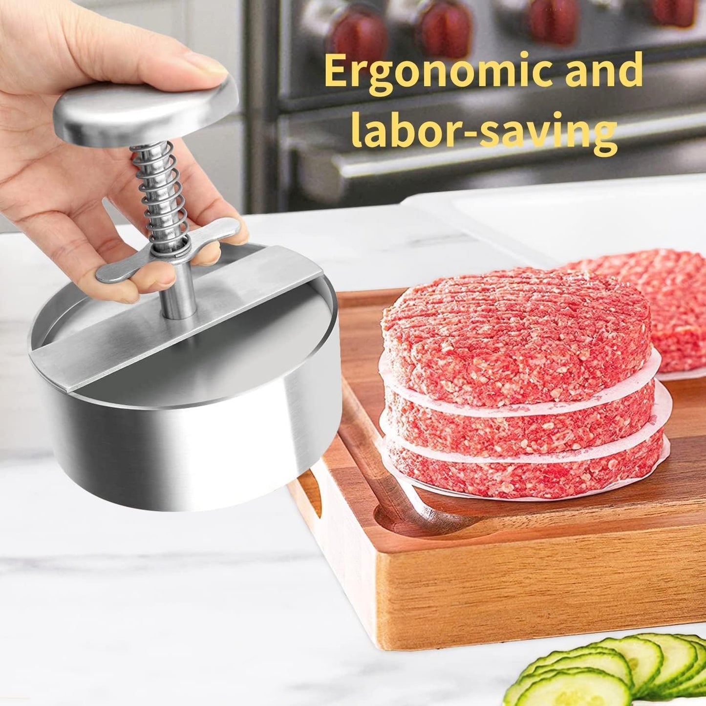 Prensa hamburguesa acero inox 304 ajustable 4.5pulg antiadherente