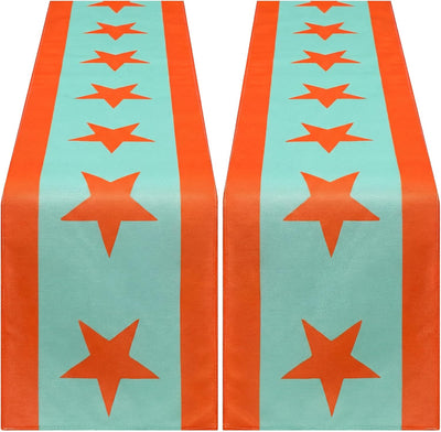 Decoración de fiesta de niña naranja y verde camino de mesa retro
