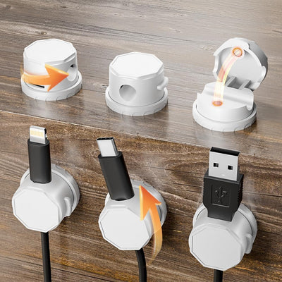 Soporte cables con clips magnéticos giratorios y adhesivo
