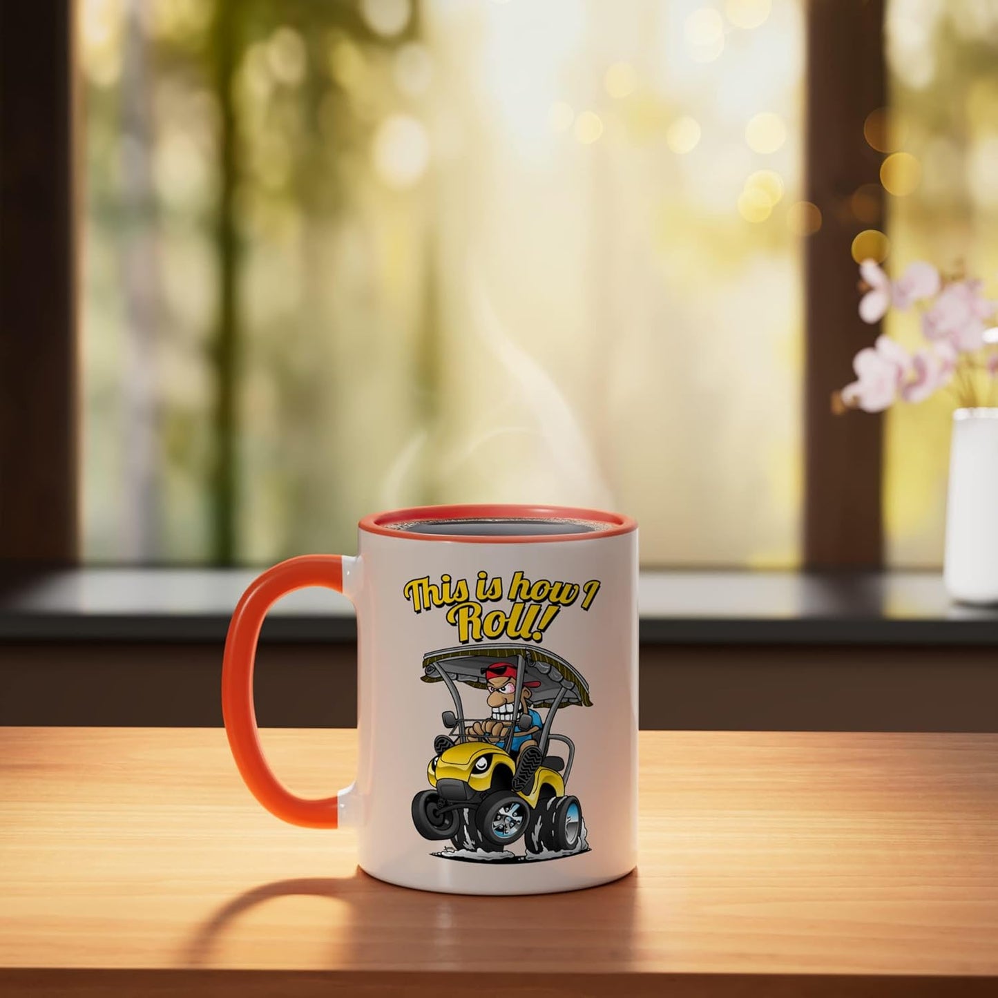 Taza cerámica con diseño humorístico de carrito de golf This Is How I Roll