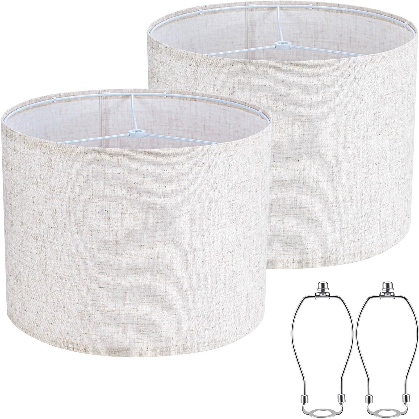 2 Pzas Pantalla Lámpara 13pulg Lino Natural Arpas Incluidas